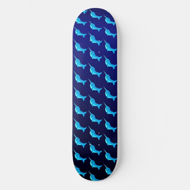 Skateboard Patrón de ballenas azul personalizado en azul mari (Anverso)