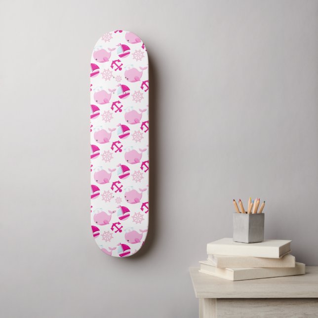 Skateboard Patrón de ballenas, ballenas ricas, ballenas rosad (Arte de la pared)