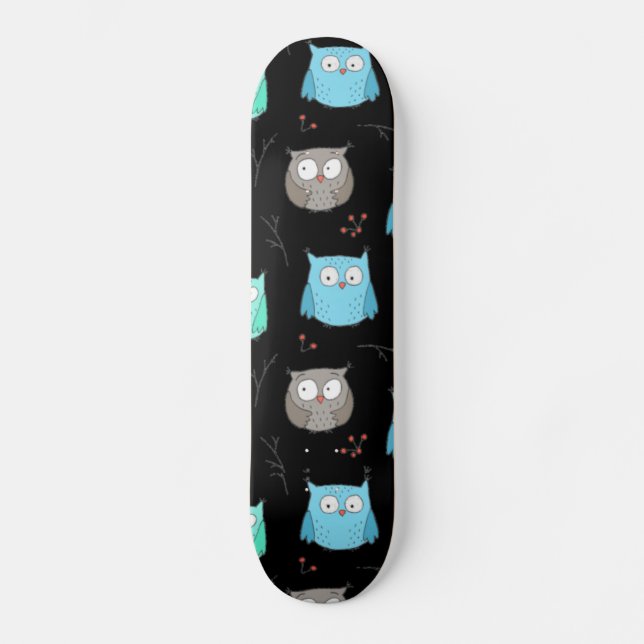 Skateboard Patrón de búhos y ramas (Anverso)