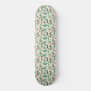 Skateboard patrón de cactus y ladybug - fondo beige