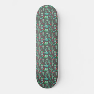 Skateboard patrón de cactus y ladybug - fondo negro