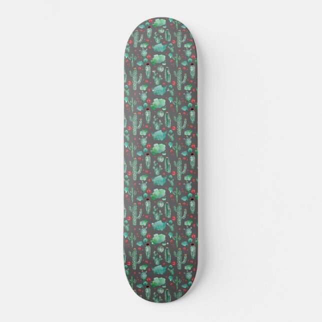 Skateboard patrón de cactus y ladybug - fondo negro (Anverso)
