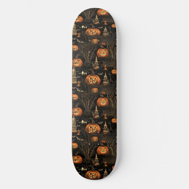 Skateboard Patrón de calabaza de Halloween oscuro (Anverso)