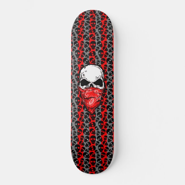 Skateboard Patrón de Calaveras Aleatorias Bandana Roja Calave (Anverso)
