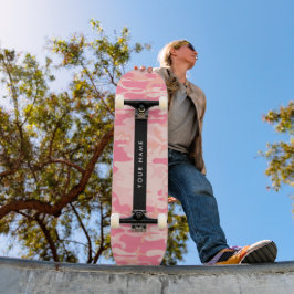 Skateboard Patrón de camuflaje rosa, tu nombre, Personaliza