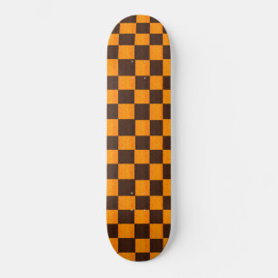 Skateboard Patrón De Cheques Marrón Y Oro,