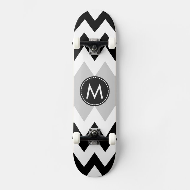 Skateboard Patrón de cheurón blanco negro (Anverso)