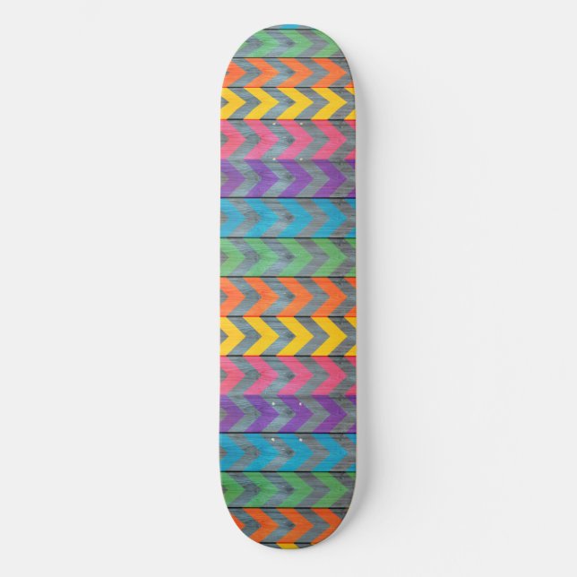 Skateboard Patrón de Chevron sobre textura de madera de Shirl (Anverso)