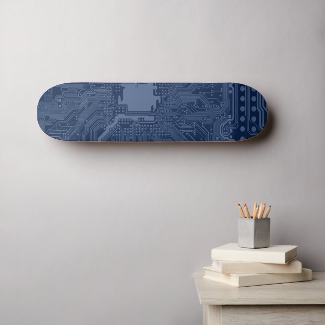 Skateboard Patrón de circuito de la tarjeta madre azul geek (Arte de pared (horz))