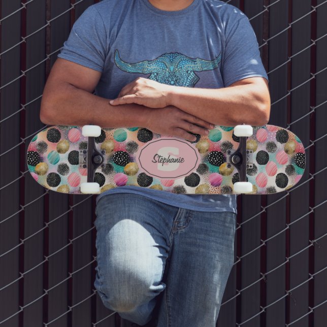 Skateboard Patrón de círculo abstracto - con Purpurina y espe (Exterior 3)