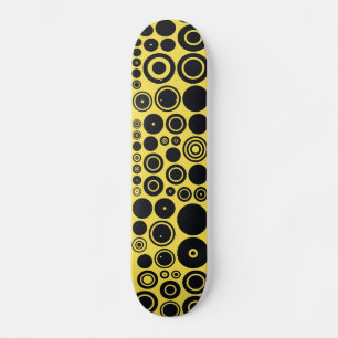 Skateboard Patrón de círculos retro amarillos y negros