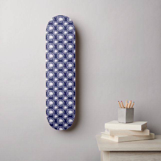Skateboard Patrón de círculos shibori azules y blancos (Arte de la pared)