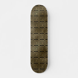 Skateboard Patrón de claves griega negro y dorado