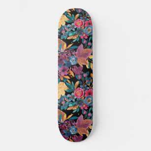 Skateboard Patrón de color de agua de Berry de hojas florales