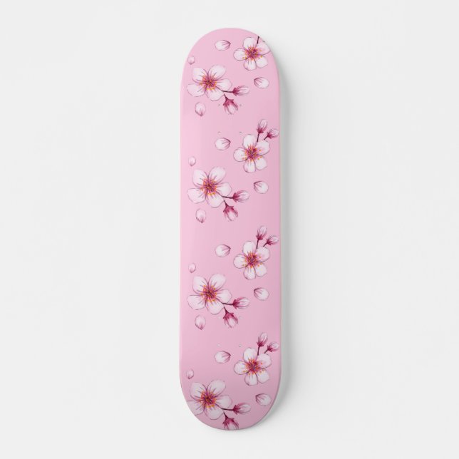 Skateboard Patrón de coloración de cerezo de color rosa (Anverso )