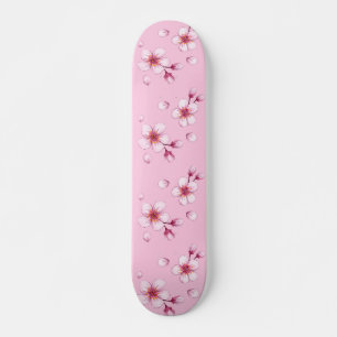 Skateboard Patrón de coloración de cerezo rosa