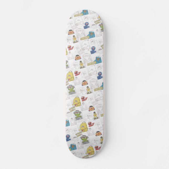 Skateboard Patrón de Cómic Antiguo de Sesame Street (Anverso)