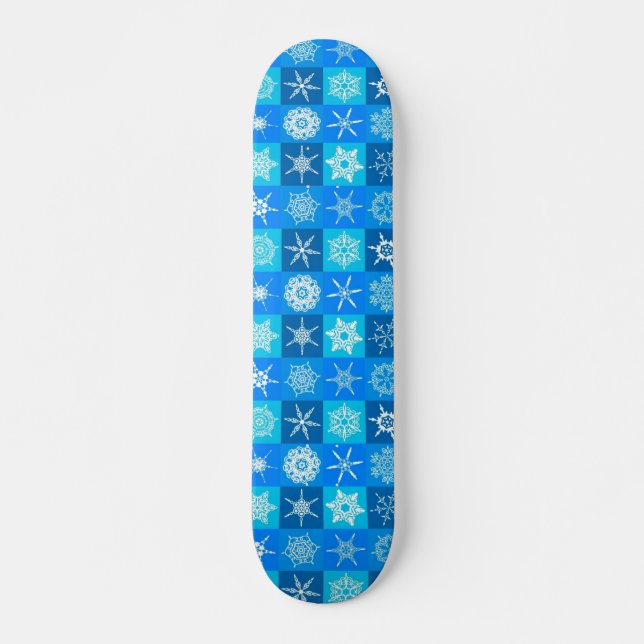 Skateboard Patrón de copos de nieve azules (Anverso )