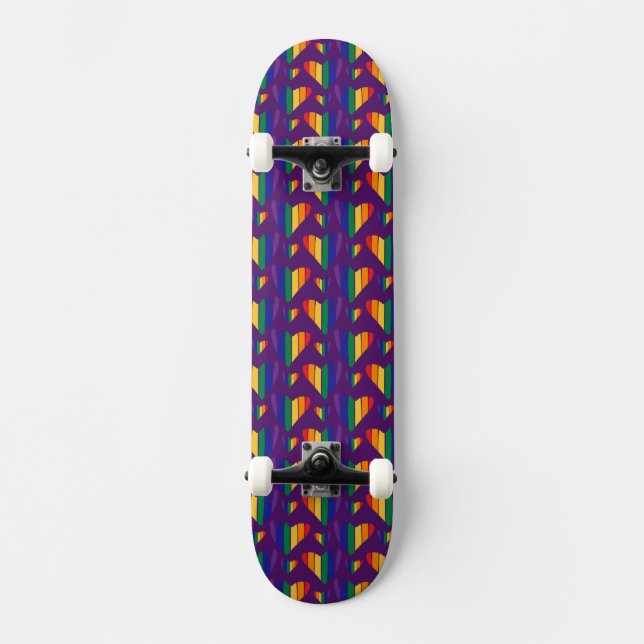 Skateboard Patrón de corazones arco iris (Anverso)