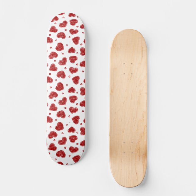 Skateboard patrón de Corazones Rojos y Blancos (Anverso)