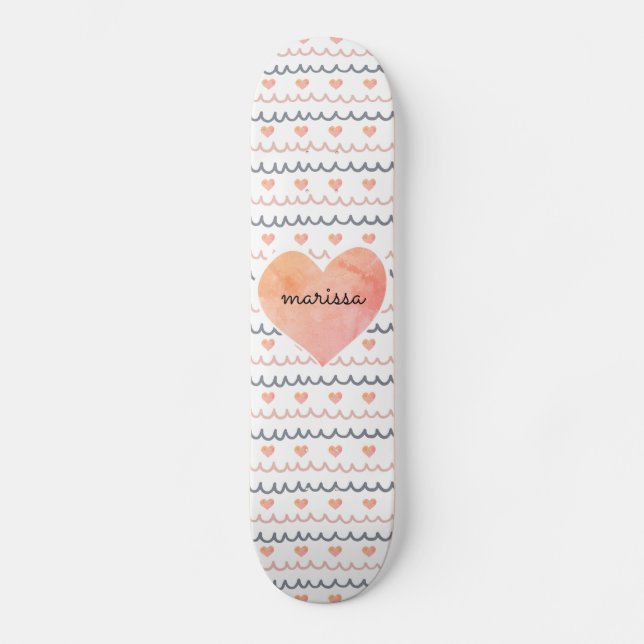 Skateboard Patrón de corazones rosados (Anverso)