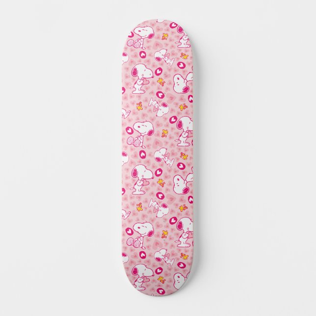 Skateboard Patrón de corazones rosados Snoopy & Woodstock (Anverso)
