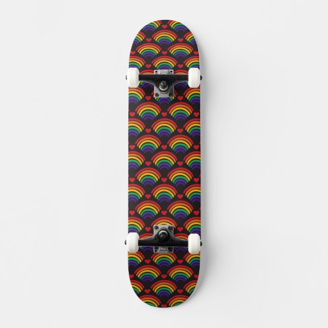 Skateboard Patrón de Corazones y Arcoiris (Anverso)