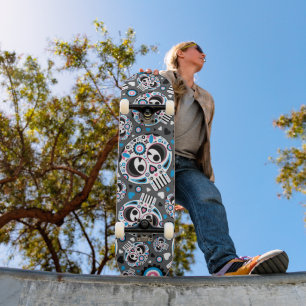 Skateboard Patrón de cráneo de azúcar colorido