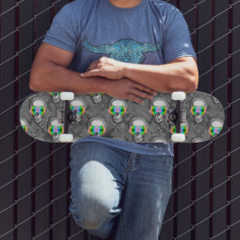 Skateboard Patrón de cráneo en escala de grises con acento de