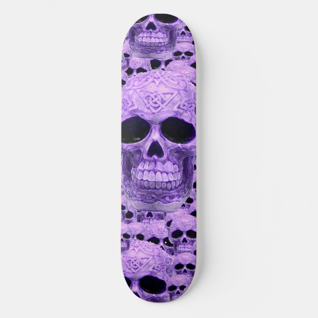 Skateboard Patrón de cráneo gótico morado (Anverso)