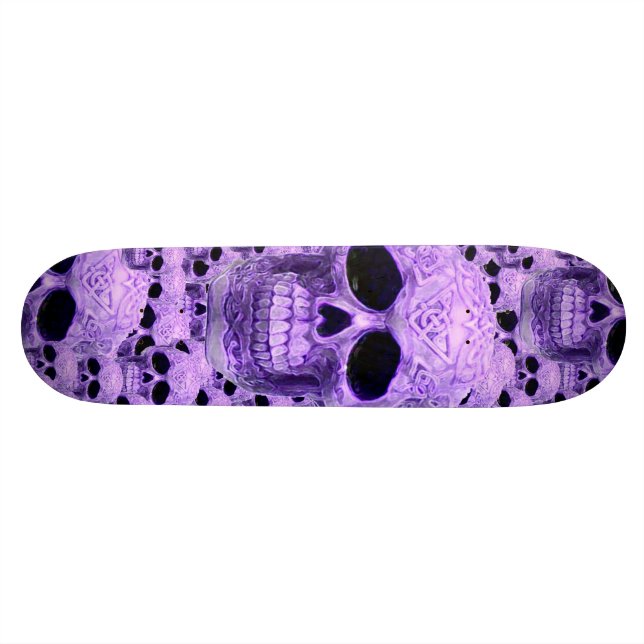 Skateboard Patrón de cráneo gótico morado (Horizontal)