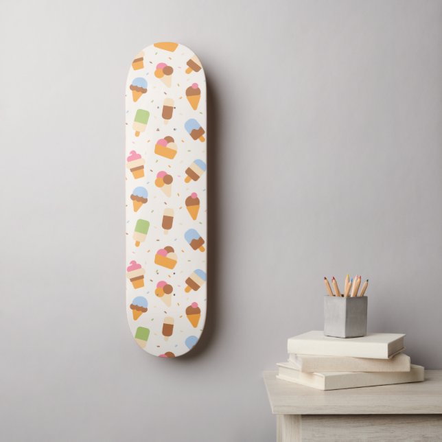 Skateboard Patrón De Crema De Hielo, Cono De Crema De Hielo,  (Arte de la pared)