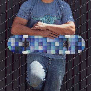 Skateboard Patrón de cuadrado azul de píxeles de videojuegos