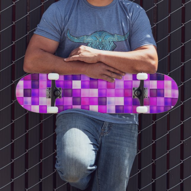 Skateboard Patrón de Cuadrado Rosa de Píxeles de Videojuego (Exterior 3)