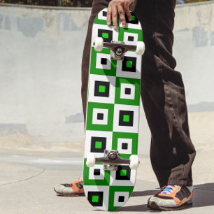 Skateboard Patrón de Cuadrados a Cuadros Verde Negro Blanco