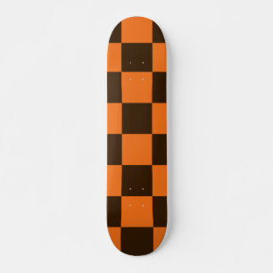 Skateboard Patrón de cuadrados retro negro y Naranja