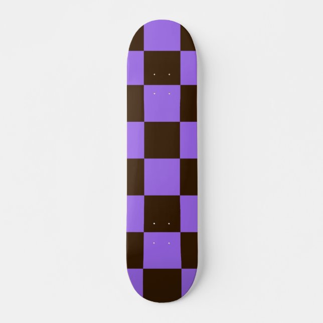 Skateboard Patrón de cuadrados retro negro y púrpura (Anverso )