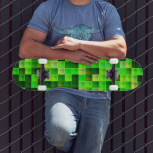 Skateboard Patrón de cuadrados verdes de píxeles de videojueg