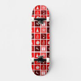 Skateboard Patrón de cuadrícula navideña roja moderna minimal