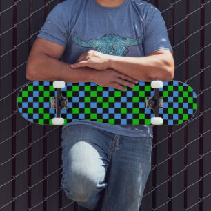 Skateboard Patrón de cuadros azules, verdes y negros