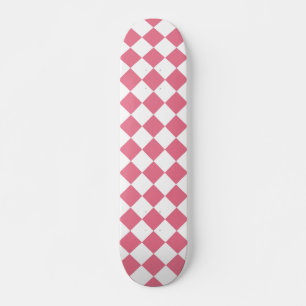 Skateboard Patrón de cuadros de diamante rosa blanco