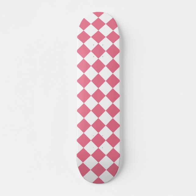 Skateboard Patrón de cuadros de diamante rosa blanco (Anverso )