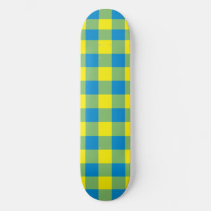 Skateboard Patrón de cuadros escoceses azul amarillo verde