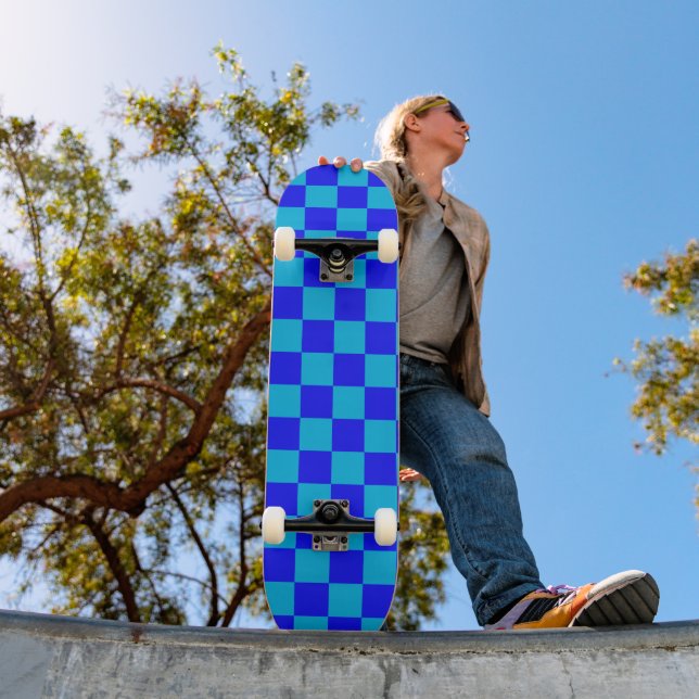 Skateboard Patrón de cuadros monocromo azul (Exterior 1)