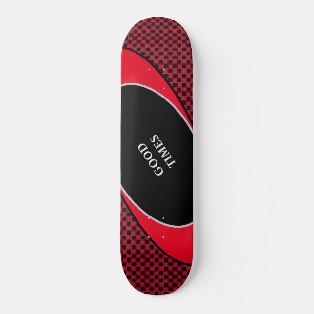 Skateboard Patrón de cuadros negros y rojos y líneas ondulada (Anverso)