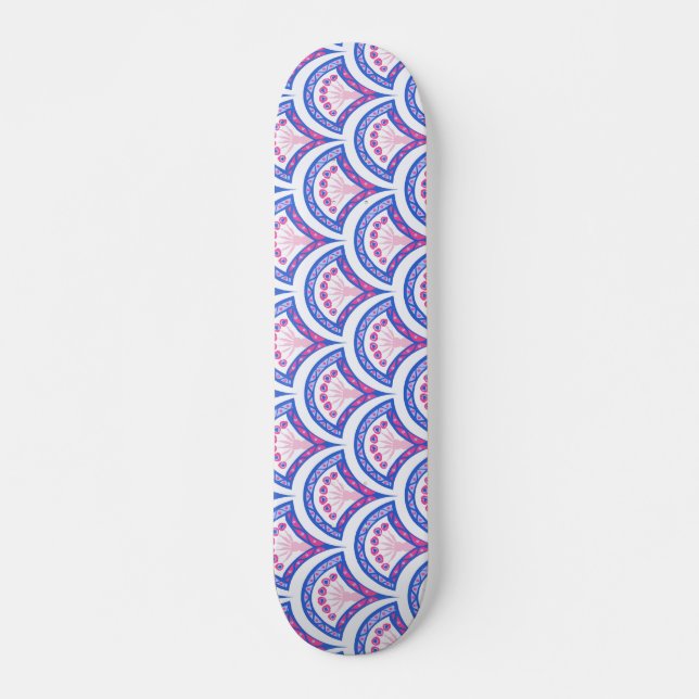 Skateboard patrón de damasco floral azul (Anverso )