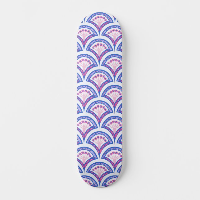 Skateboard patrón de damasco floral azul (Anverso)