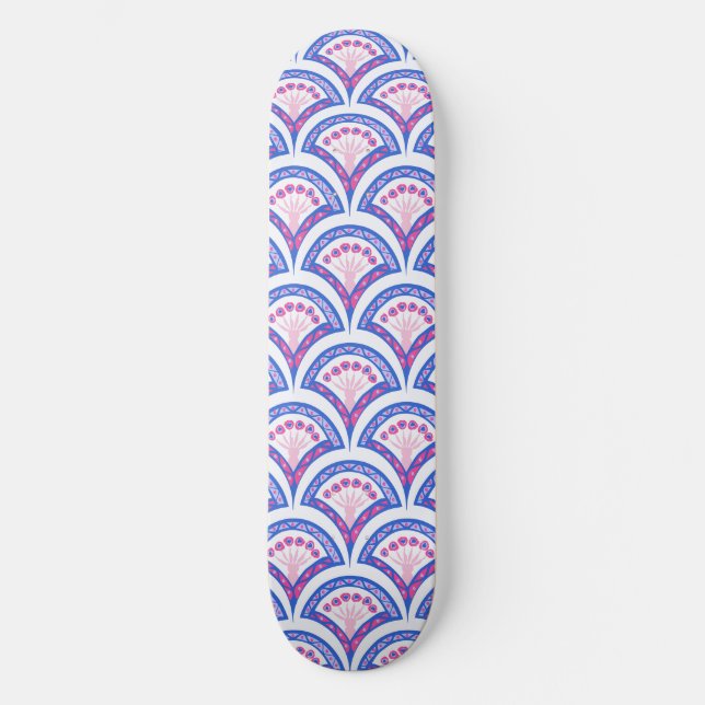 Skateboard patrón de damasco floral azul (Anverso)
