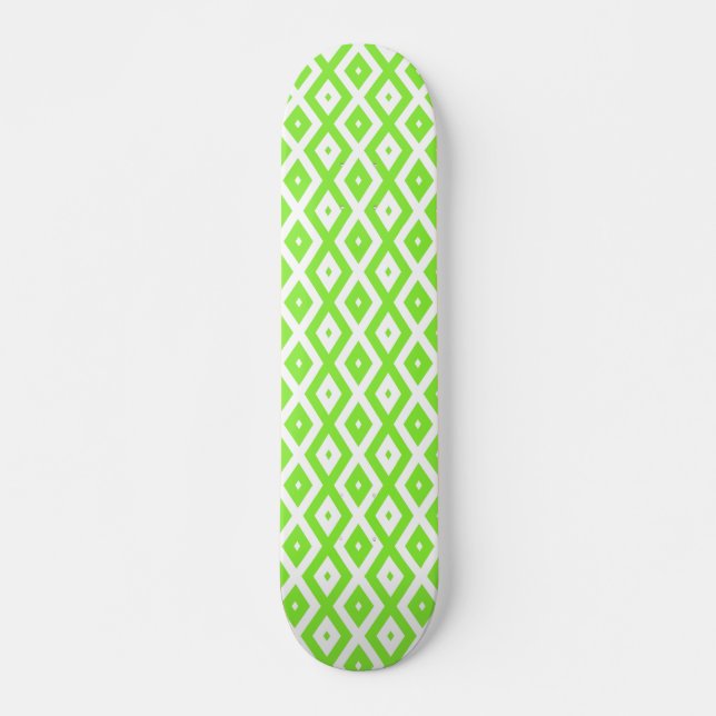 Skateboard Patrón de diamante blanco y verde limón (Anverso )