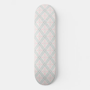 Skateboard Patrón de diamante pastel verde y rosa